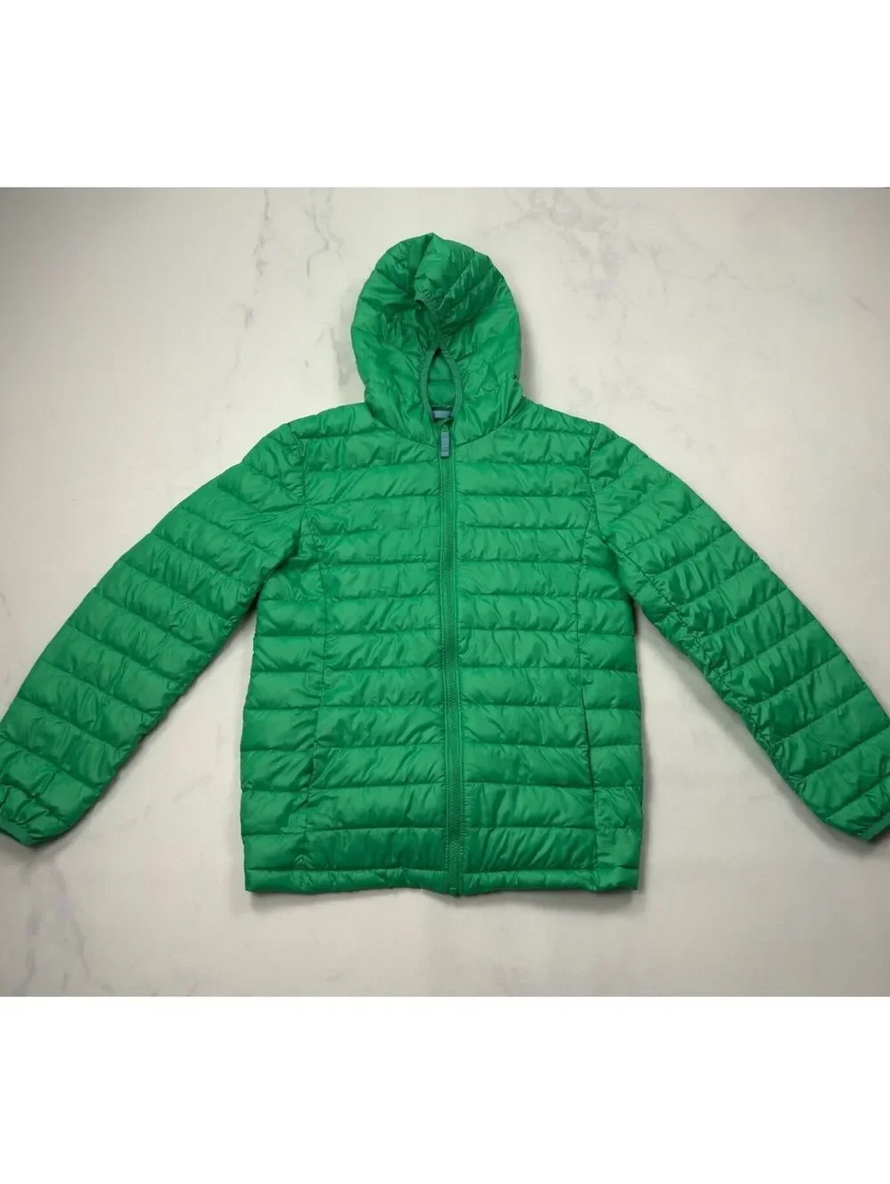Primary Puffer Jacket Green Hooded Lightweight - Kids Size 16